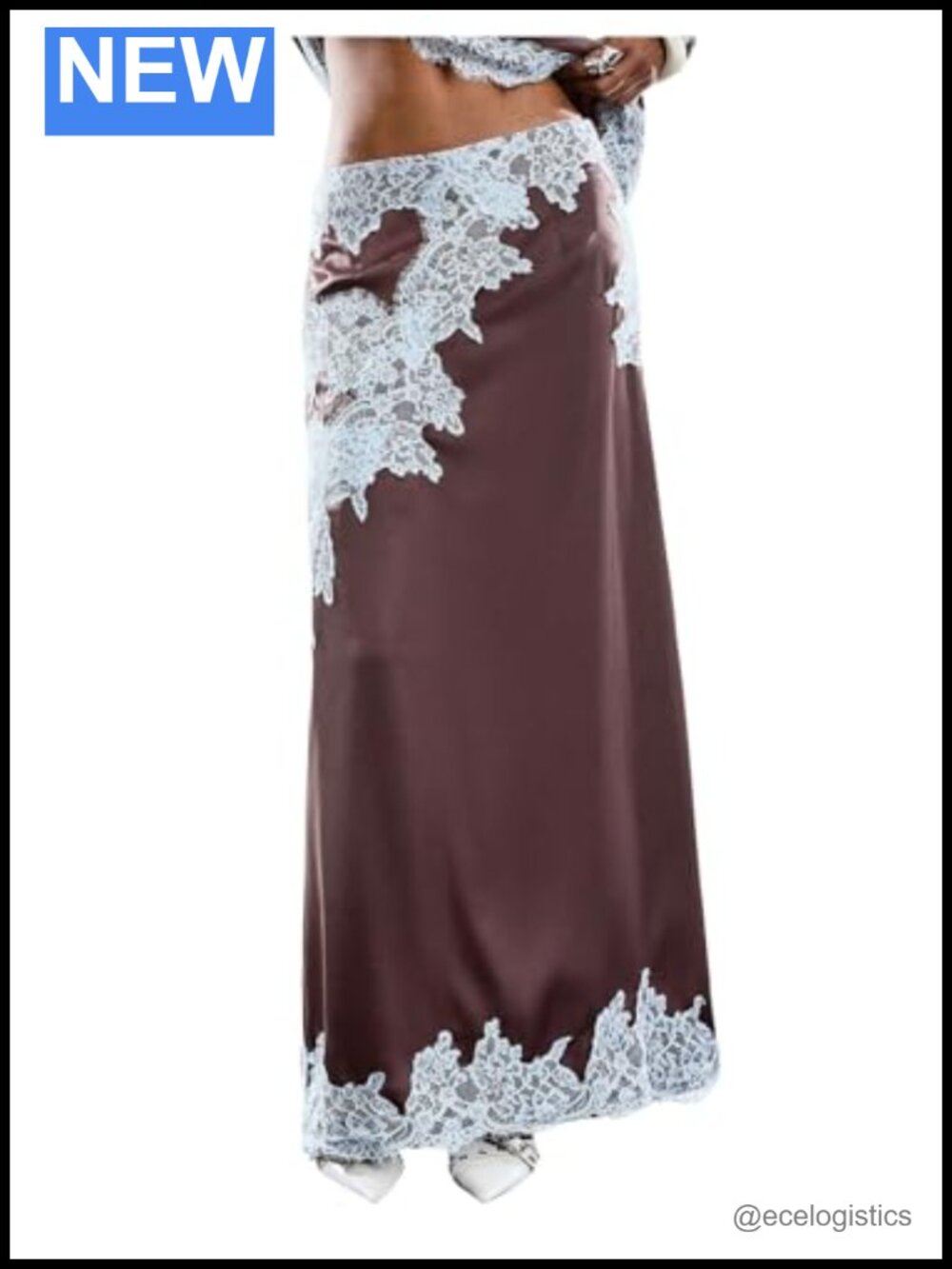 Vintage Contrast Lace Low Rise A-Line Maxi Skirt
